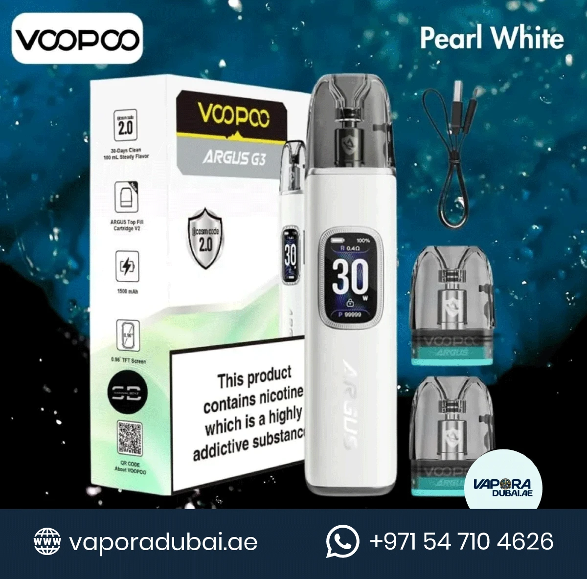 Voopoo Argus G3 Kit 30W Pod System Pearl White in Dubai UAE