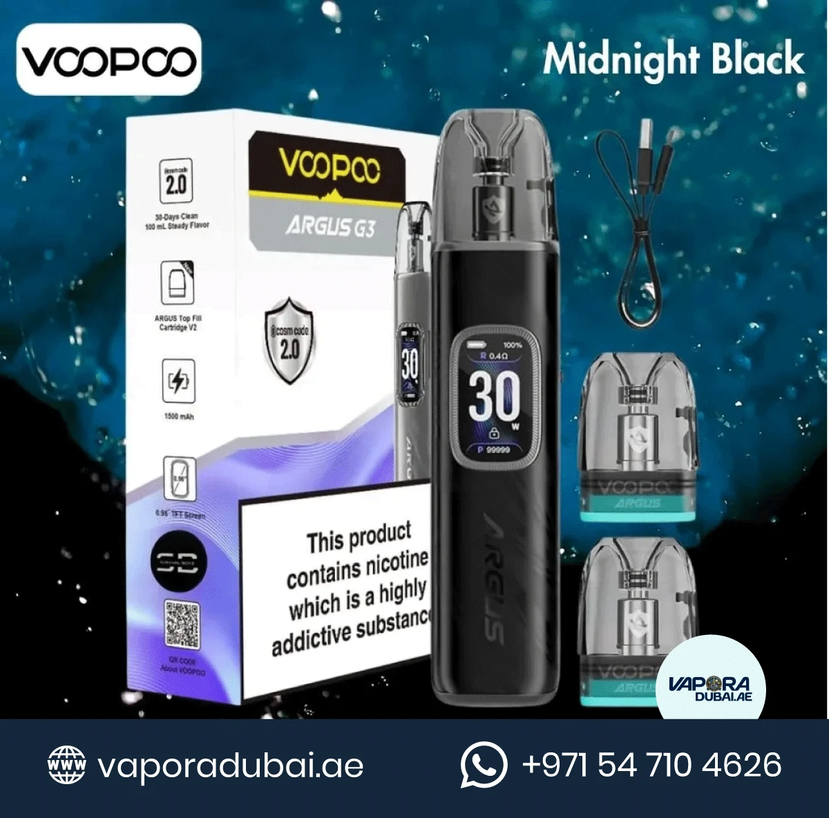 Voopoo Argus G3 Kit 30W Pod System Midnight Black in Dubai UAE