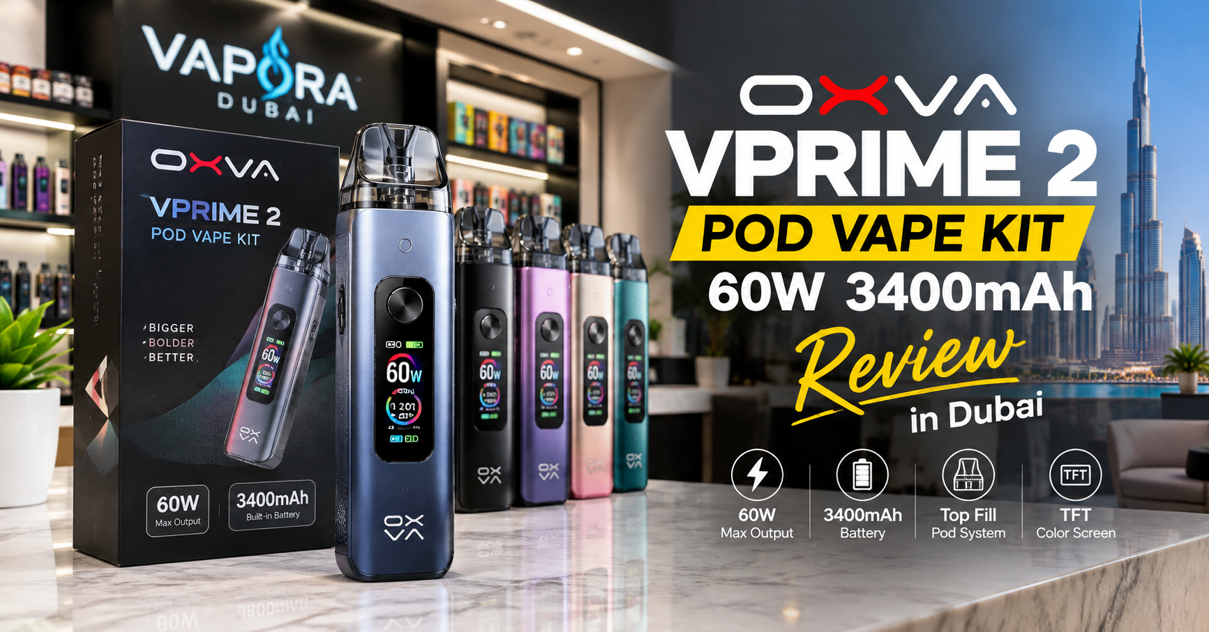 OXVA VPrime 2 Pod Vape Kit 60W 3400mAh Review Dubai